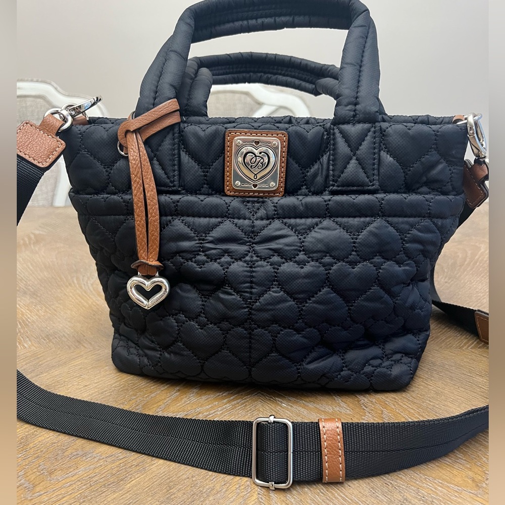 BRIGHTON KAMILLE CROSSBODY/TOTE BLACK HEART TO HEART PACKABLE QUILTED